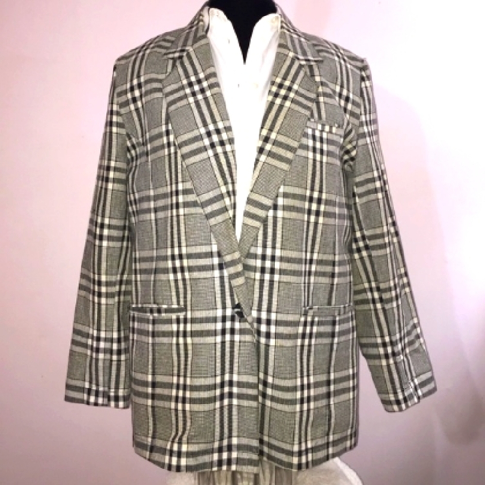 Vintage 80s Lauren Plaid Checkered Jacket Blazer Medium